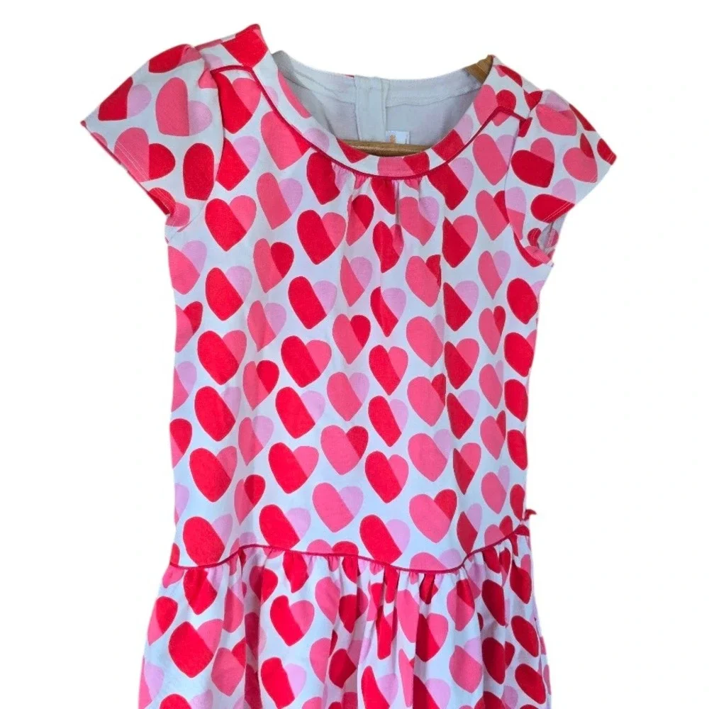 Gymboree Heart Print‎ Dress Kids Size 12 Pink Red Short Sleeve Drop Waist Love